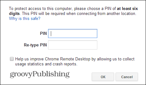 PIN počítače PC pro vzdálenou plochu Chrome