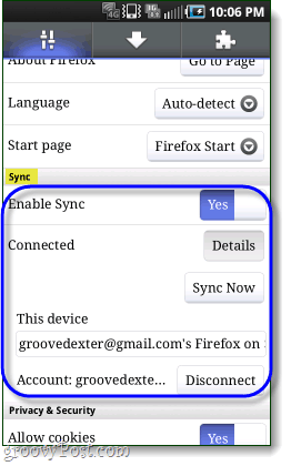 firefox synchronizován s telefonem Android