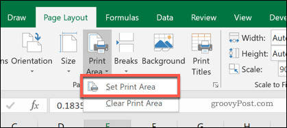 Nastavení oblasti tisku aplikace Excel