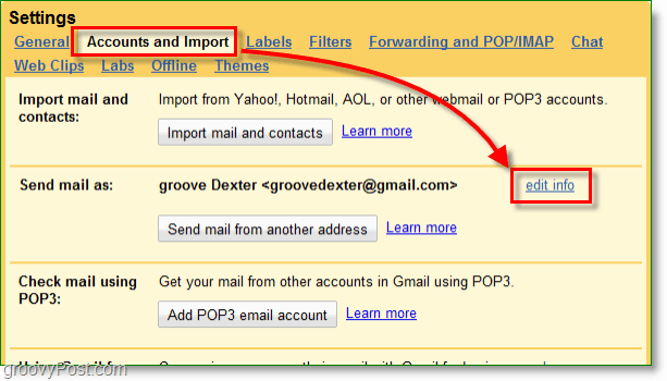 klikněte na své e-mailové účty a tlačítko importu a poté upravte informace