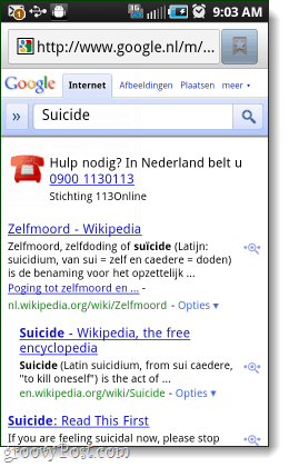 linka pomoci Google pro sebevraždu v Nizozemsku