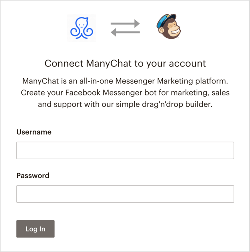 Přihlaste se ke svému účtu MailChimp přes ManyChat.