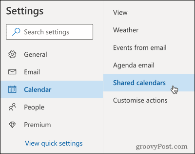 Možnost Sdílené kalendáře v aplikaci Outlook