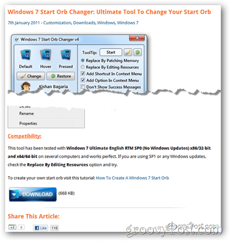 Jak změnit výchozí nabídku Orb ve Windows 7