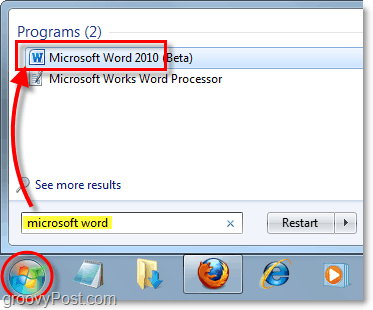 spusťte Microsoft Word 2010 v systému Windows 7