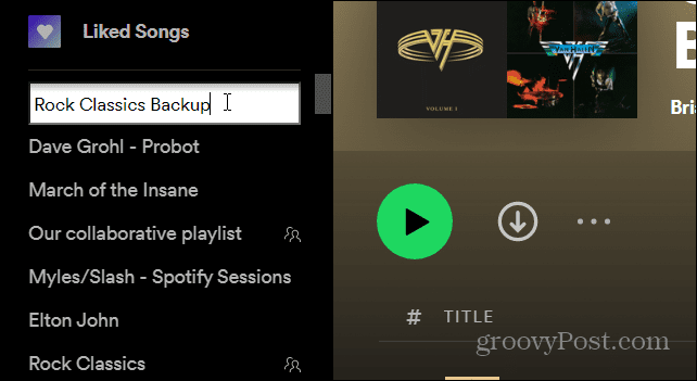 přejmenovat kopírovat seznam skladeb na Spotify