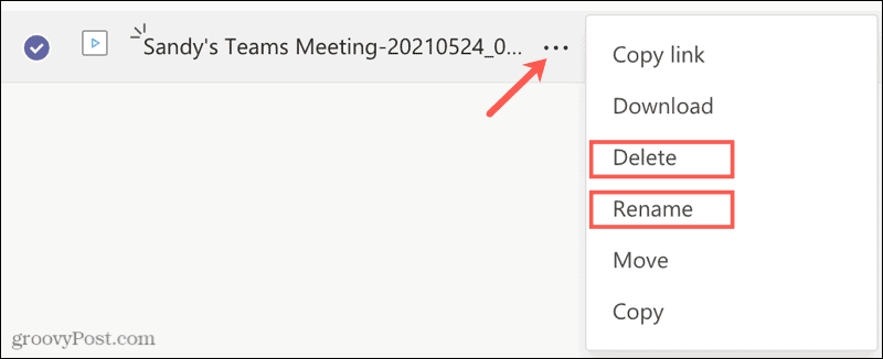 Přejmenujte nebo odstraňte záznam v Microsoft Teams