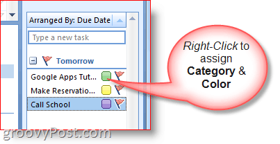 Panel úkolů aplikace Outlook 2007 - Klepnutím pravým tlačítkem myši vyberte položku Barvy a kategorie
