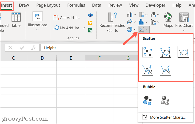Vložte bodový graf do aplikace Excel