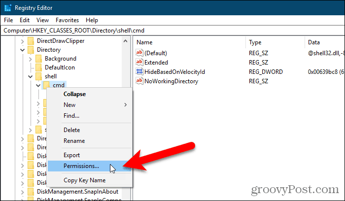 Vyberte oprávnění pro klíč v Editoru registru systému Windows