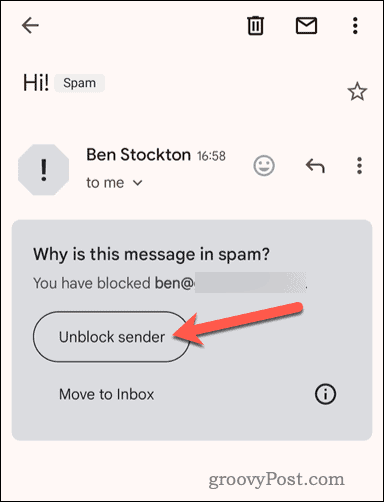 Odblokujte zablokovaného odesílatele v mobilní aplikaci Gmail