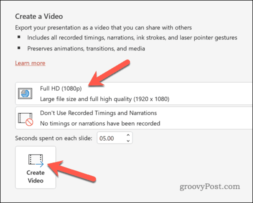 PowerPoint export jako možnosti videa