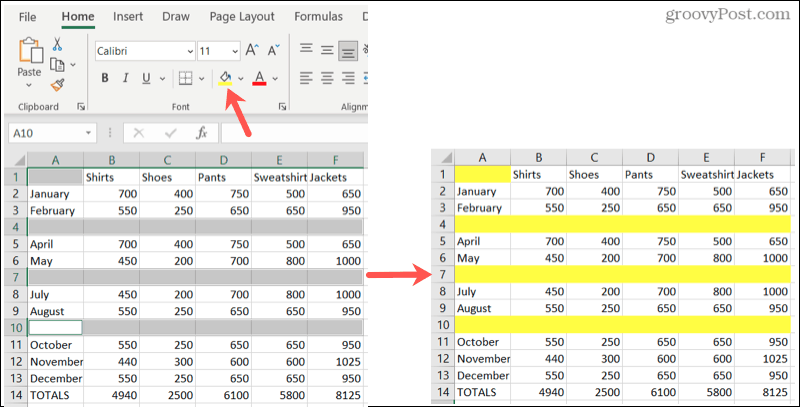 Zvýrazněte prázdné řádky v Excelu