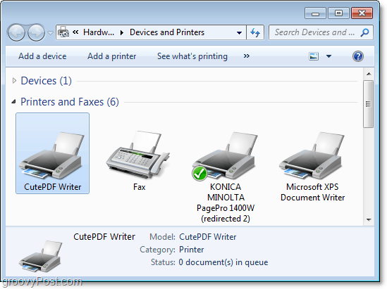 jak zobrazit dialog zařízení a tiskáren v systému Windows 7