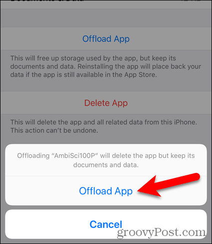 Znovu klepněte na Offload App