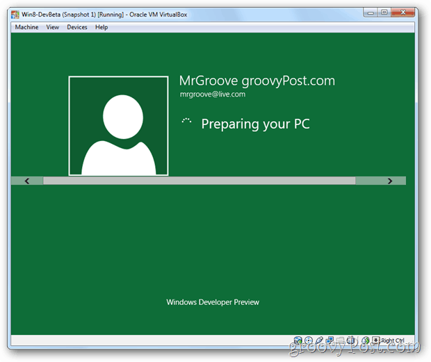Nastavení VirtualBox Windows 8 připravuje plochu
