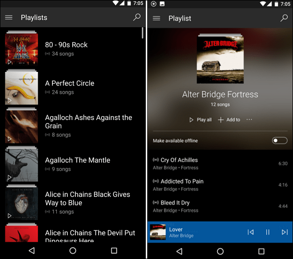 Aplikace Groove Music pro Android