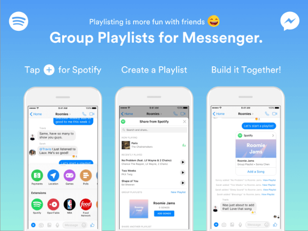 Spotify rozšířil funkce svého robota Messenger a umožnil skupinám vytvářet seznamy skladeb přímo z aplikace Messenger.