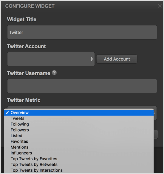 Cyfe nakonfigurujte widget Twitter