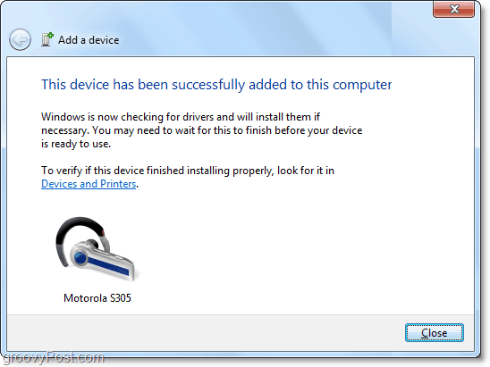 udělal jsi to! zařízení Bluetooth bylo přidáno do systému Windows 7