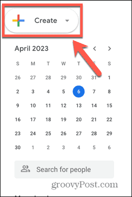 Snímek obrazovky tlačítka pro vytvoření Kalendáře Google