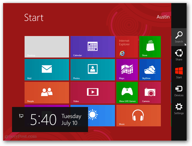 Čtyři způsoby, jak otevřít panel Charms ve Windows 8