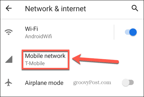 nastavení mobilní sítě Android
