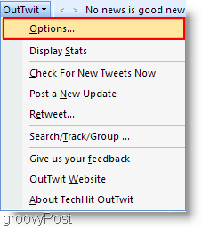 Twitter v aplikaci Outlook: Konfigurace OutTwit