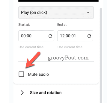 Vypnutí zvuku z videa v Prezentacích Google