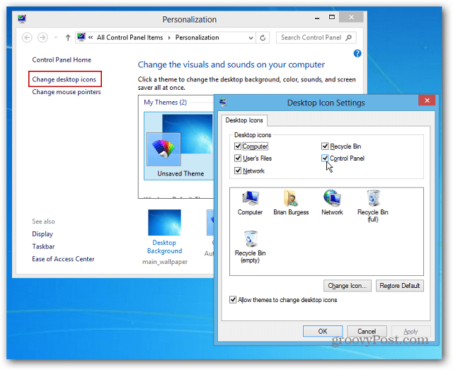 Jak připnout ikonu ovládacího panelu na hlavní panel Windows 8