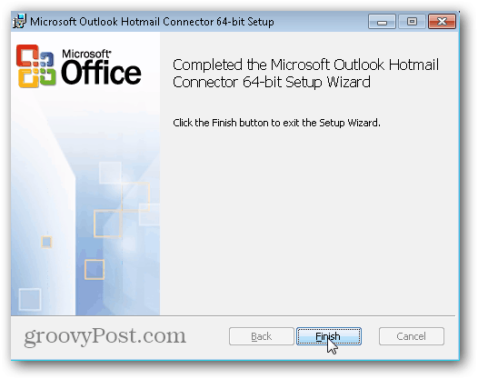 Outlook.com Outlook Hotmail Connector - Klikněte na Dokončit