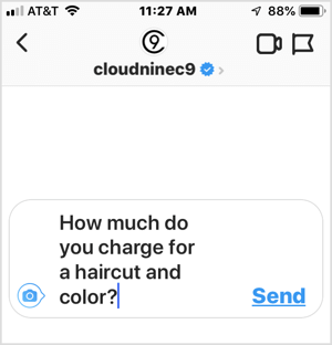 Příklad běžně kladené otázky pro podnikání na Instagramu.