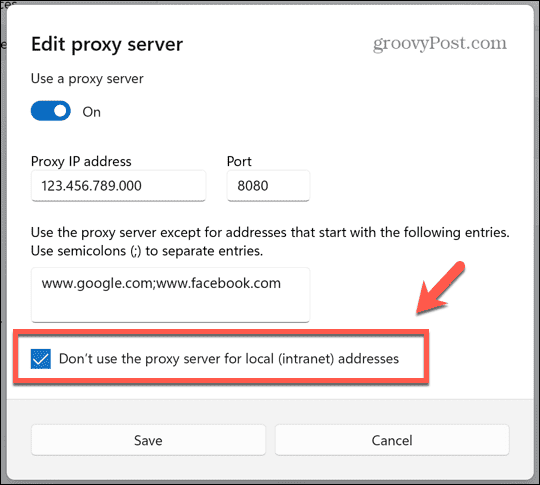 Windows nepoužívají proxy pro místní weby