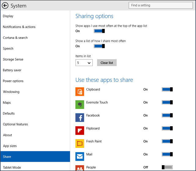 možnosti sdílení Windows 10