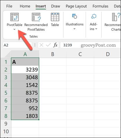 Vložení kontingenční tabulky v Excelu