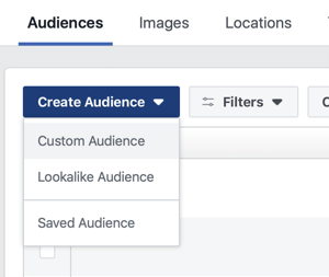 Možnost vytvořit vlastní publikum, dvojici podobného publika nebo uložené publikum na Facebooku.