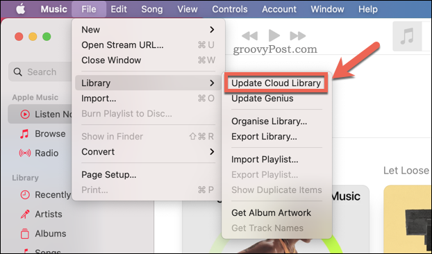 Aktualizace cloudové kolekce Apple Music v aplikaci Mac Music