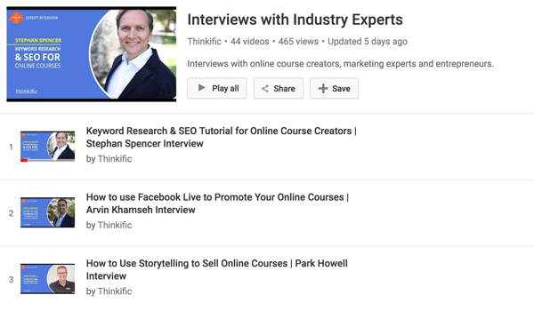 Kanál Thinkific na YouTube nabízí řadu rozhovorů s tvůrci online kurzů.