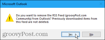 Dialogové okno Potvrdit odebrání kanálu RSS