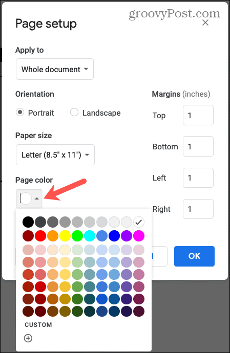 Barva stránky Dokumentů Google