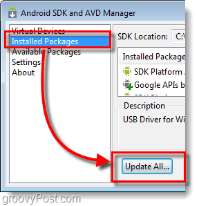 aktualizovat dostupné balíčky Android, aktualizovat vše