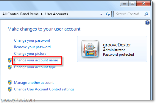 změňte název účtu v systému Windows 7