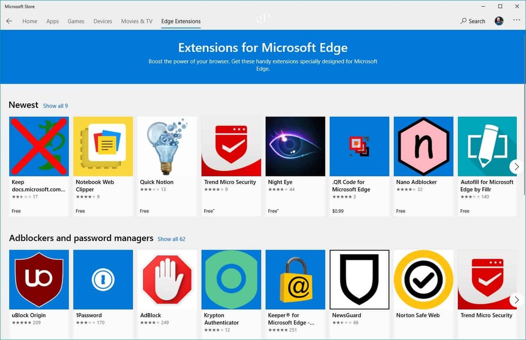 Microsoft Store Edge Extensions