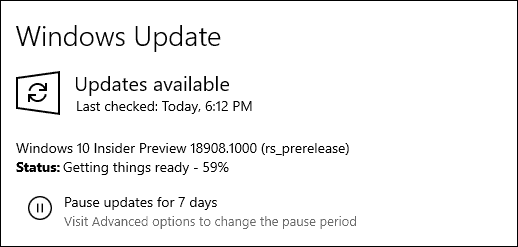 Windows 10 20H1 Sestavení 18908