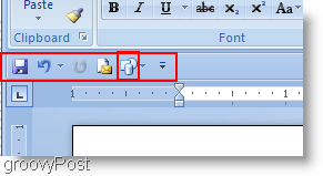 Tvary aplikace Microsoft Word 2007 byly přidány do nabídky rychlého přístupu a přesunuty pod pás karet