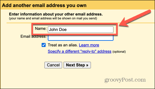 název aliasu gmailu