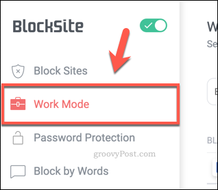 Karta BlockSite Work Mode