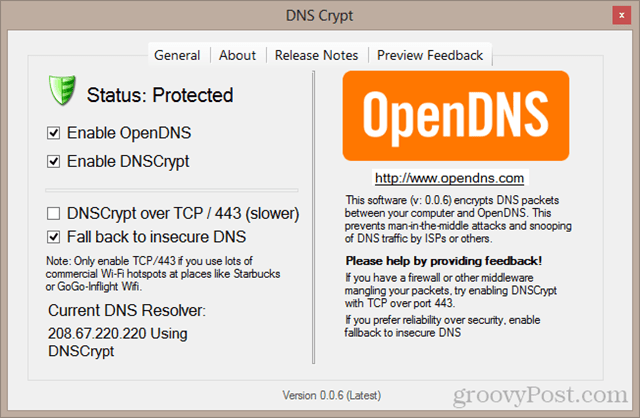 Ovládací panel DNS Crypt