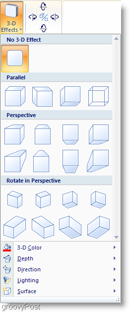 Efekty stínování aplikace Microsoft Word 2007