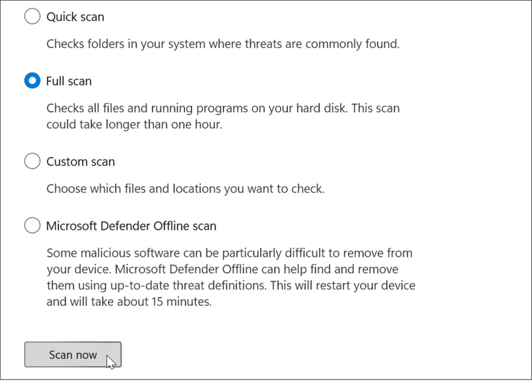 úplné skenování systému Windows 11 stále padá